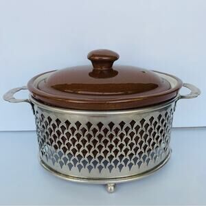 Antique Guernsey Cooking Ware Crock Pot with Footed Stand